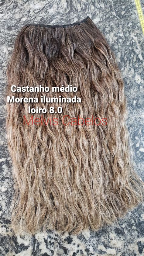 Aplique Tic Tac Cabelo Humano Ondulado Castanho médio morena iluminada