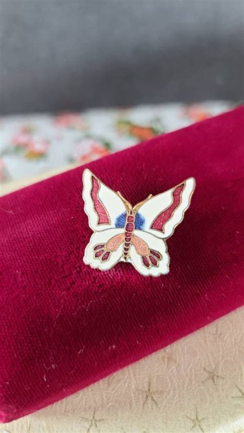 Vintage Cloisonne Butterfly Brooch Gem