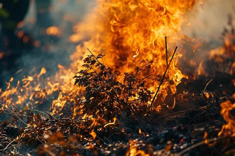 Premium Photo Burning Dry Grass In The Field Fire In The Forest