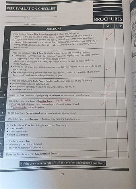 Solved Peer Evaluation Checklist Writer S Name Brochures