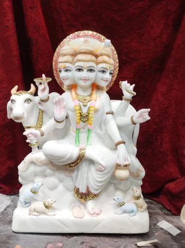 White Painted Marble Lord Dattatreya Statue For Worship Size 1ft 6ft