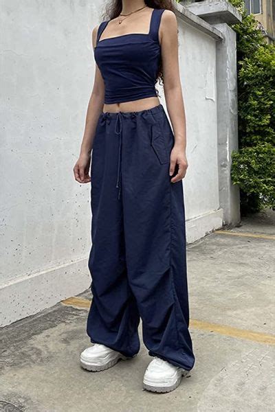 Wide Leg Cargo Pants Low Waist Button Trousers Loose Jogger Pants