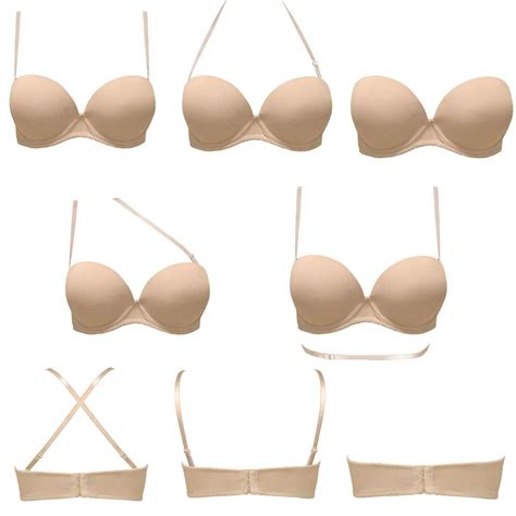 Plusexy Women S Push Up Strapless Bra Thick Padded Underwire Convertible Multiway Bras Nude 42B