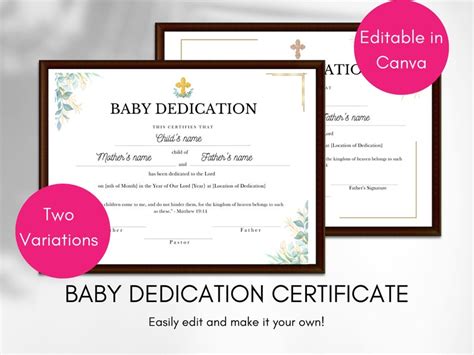 Editable Baby Dedication Certificate Template, Child Dedication, Editable in Canva - Etsy