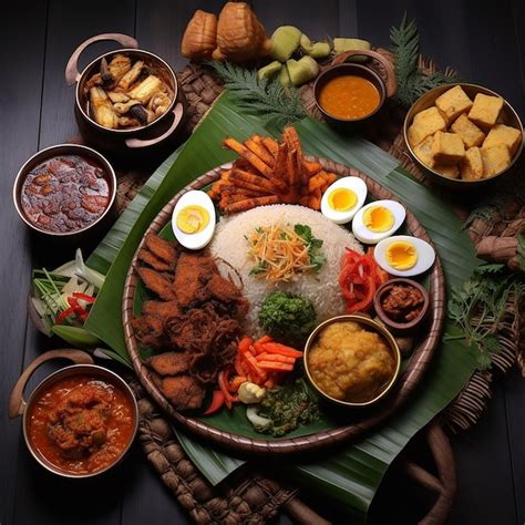 Premium AI Image | Indonesian food dishes of rice and side dishes with a classic feel