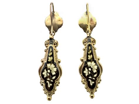 15ct Gold Swiss Enamel Drop Earrings Circa 1820 The Antique Jewellery