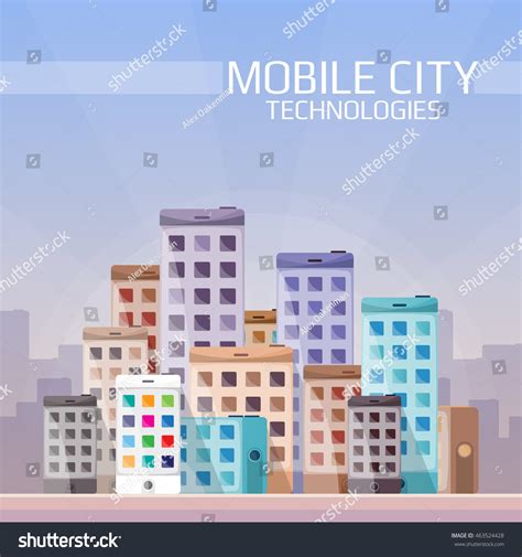 Mobile Technologies City Bitmap Concept Flat Ilustración De Stock