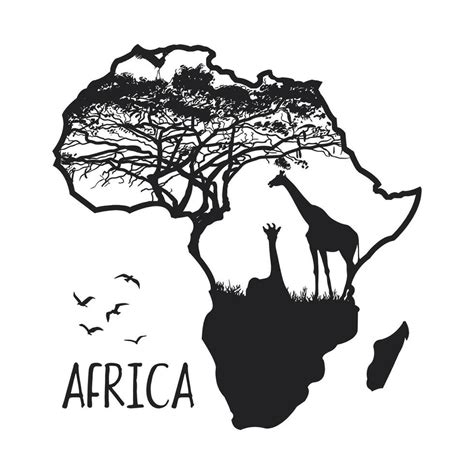 Africa Map Silhouette With Illustration Of Forest And Animals Vector