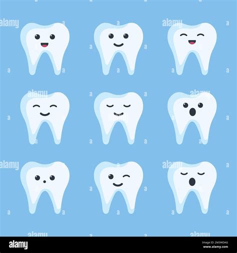 Cute Cartoon Teeth Collection Flat Illustration Cartoon Tooth With