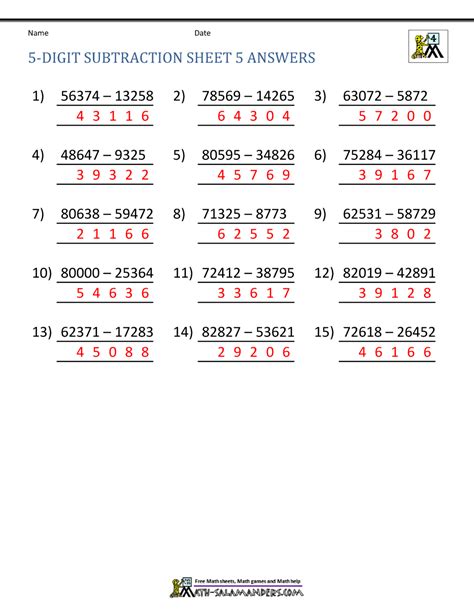 5 Digit Subtraction Worksheets Worksheets Library