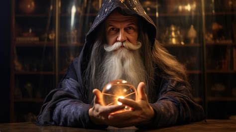 Premium Ai Image Wizard Looking In Crystal Ball To Predict Future