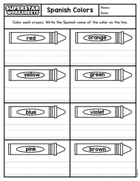 Spanish Color Worksheets Superstar Worksheets