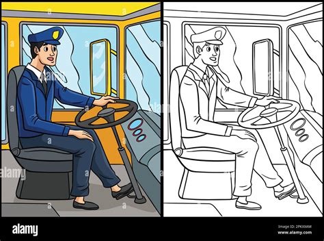 Bus Driver Coloring Page Colored Illustration Stock Vector Image & Art ...