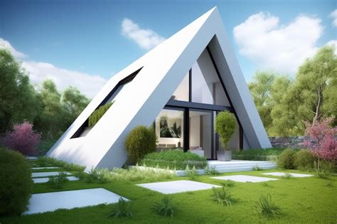 Premium Ai Image Triangle Modern Minimalist House Concept With Small