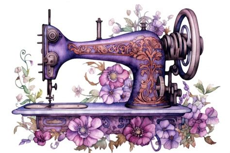 Premium AI Image Vintage Sewing Machine With Flowers