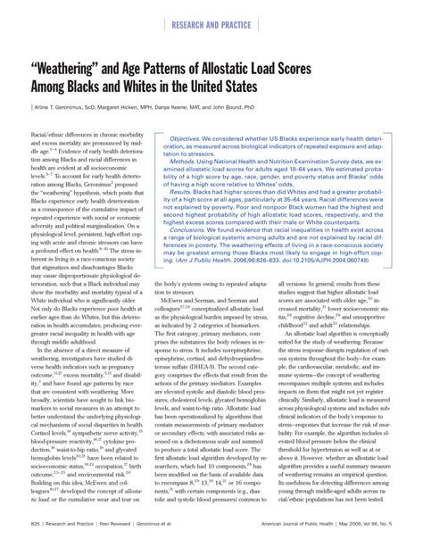 Pdf Weathering And Age Patterns Of Allostatic Load Scores Among