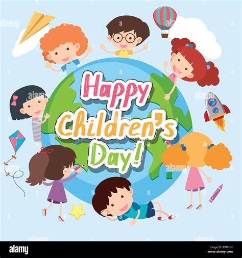 Happy Children's day poster with happy kids around the world ...