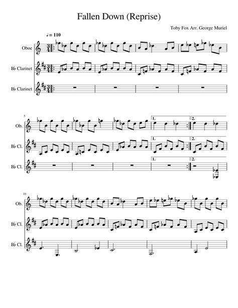 Fallen Down Reprise Sheet Music For Clarinet In B Flat Oboe Mixed Trio