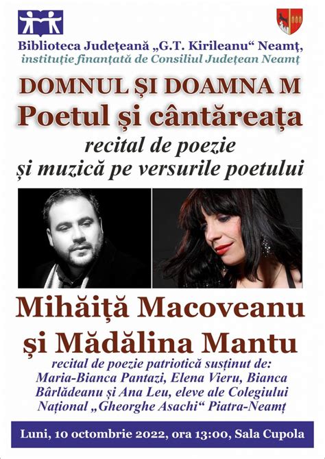 DOMNUL ȘI DOAMNA M Poetul și Cântăreața recital de poezie și