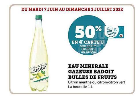 Promo Eau Min Rale Gazeuse Badoit Bulles De Fruits Chez Hyper U