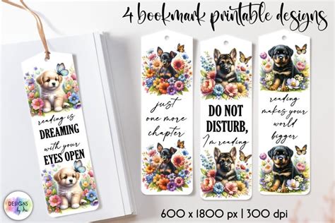 Dog with Flowers Bookmarks, Positive Book Quotes Bookmarks