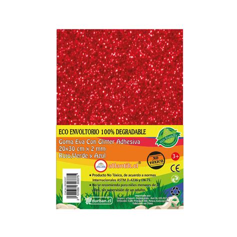 GOMA EVA 20X30CMX02MM 1 AZUL 1 ROJO 1 VERDE GLITTER ADHESIVA ATLANTIK