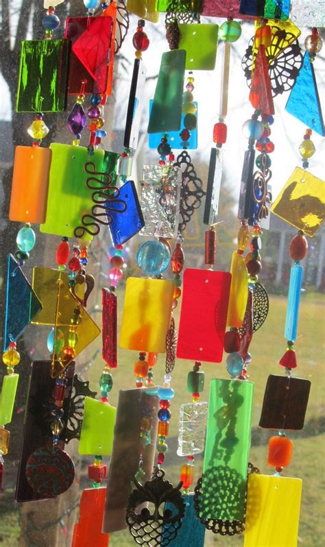 Stained Glass Art Wind Chime Multicolor Colorful Bright Etsy Stained Glass Art Wind Chimes