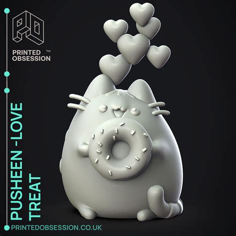 Pusheen Hearts And Doughnut Fan Art 3d Model By Printedobsession