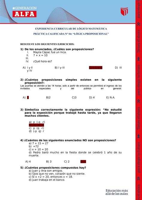 Práctica Calificada N 04 EXPERIENCIA CURRICULAR DE LÓGICO MATEMÁTICA