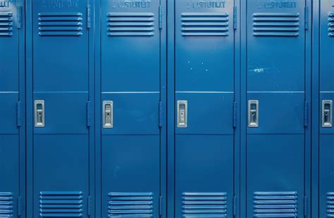 Closeup Photo Of Blue High School Lockers In A Hallway Premium Ai