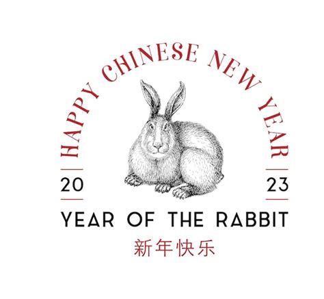 Lettrage De Joyeux Nouvel An Chinois Avec Lapin Dessiné Vecteur Premium