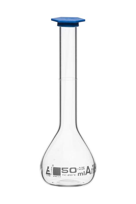 Volumetric Flask 50ml Class A Astm Tolerance ±0050ml Blue Snap Cap Single White