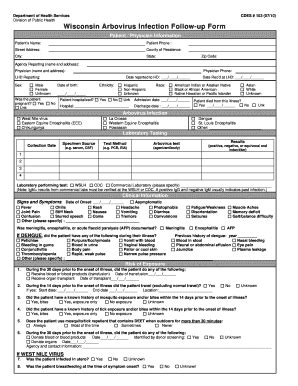 Fillable Online Dhs Wisconsin Arbovirus Case Report Form Wisconsin