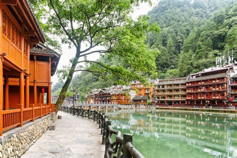 Embankment Of The Tuojiang River In Phoenix Ancient Town Stock Photo