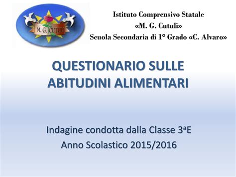 QUESTIONARIO SULLE ABITUDINI ALIMENTARI Ppt Scaricare