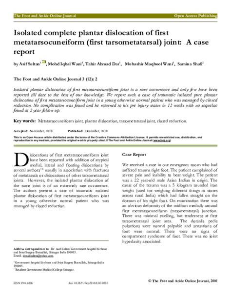 (PDF) Isolated complete plantar dislocation of first metatarsocuneiform ...