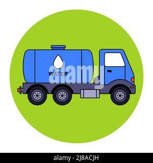 Blue Truck With A Barrel Of Purified Water Flat Vector Illustration