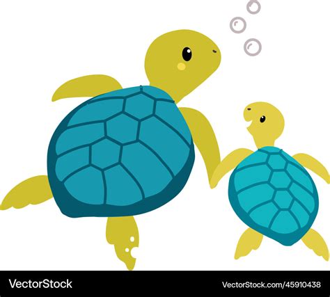 Mom And Baby Turtles Cute Turtle Holding Hand Vector Image