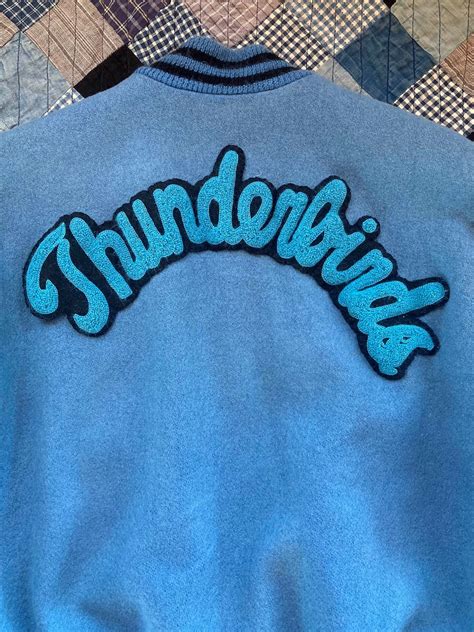 Vintage Thunderbird Varsity Letterman Jacket Wool Leather Baby Blue