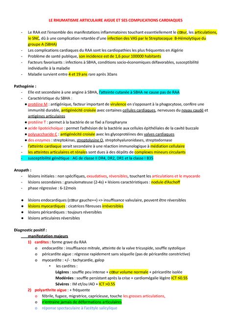 Rhumatisme Articulaire Aigu De Lenfant Notes De Cours Le Rhumatisme