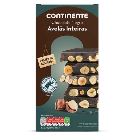 Tablete De Chocolate Negro Com Avelãs Continente Emb 200 Gr