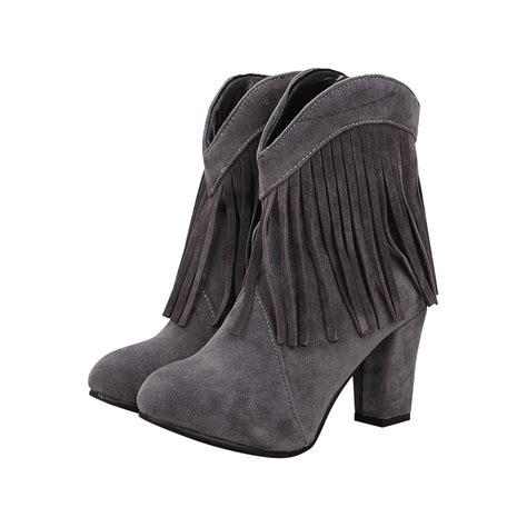 Vkekieo Retro Sneakers For Women Round Toe High Heel Heels Fringe