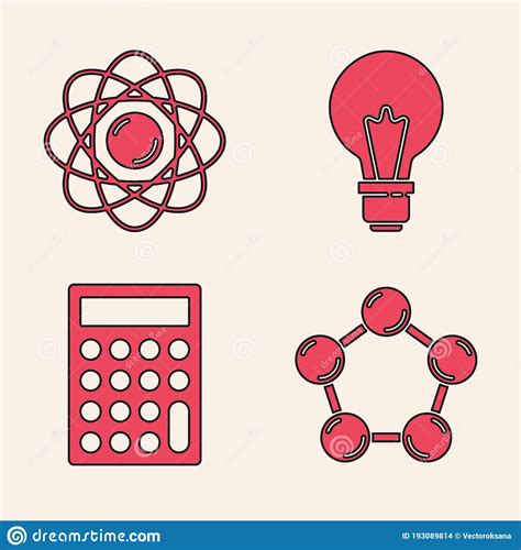 Set Molecule Atom Light Bulb With Concept Of Idea And Calculator Icon