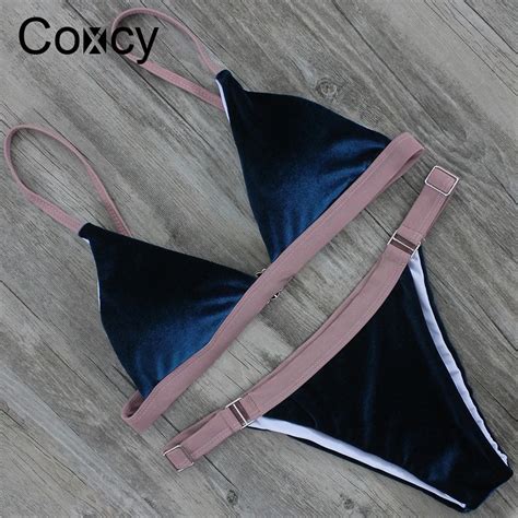 Coxcy 2018 Newest Velvet Bikini Women Sexy Thongs Swimsuit Bikini Set