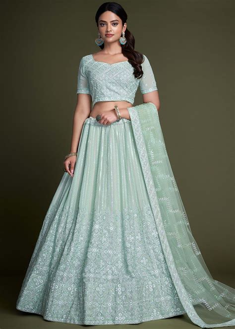 Sea Green Sequins Embellished Lehenga Choli Latest 2914lg07