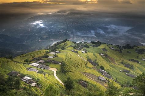 Hd Wallpaper Asia Hut Sunrise Terrace Terraces Rice Terraces