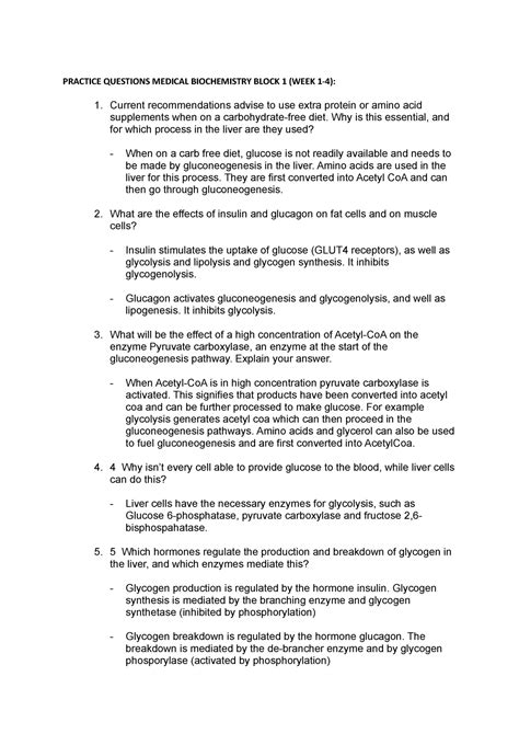 Practice Questions Medical Biochemistry Block 1 PRACTICE QUESTIONS