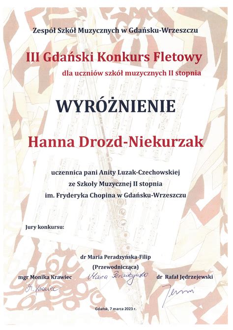 SUKCESY UCZNIÓW III Gdański Konkurs Fletowy Zespół Szkół Muzycznych