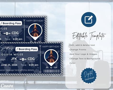 Editable Boarding Pass Template Bundle Printable Airline Etsy