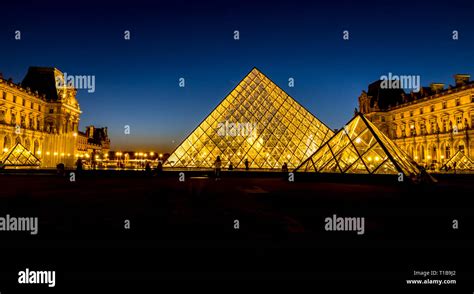 Louvre Pyramid At Night Paris France Stock Photo Alamy